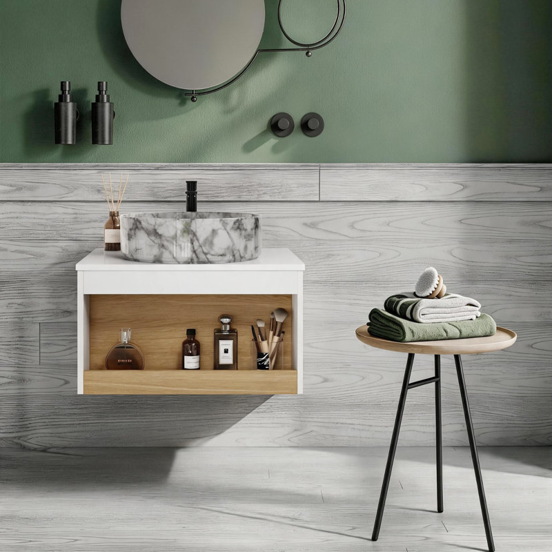 Meuble-lavabo flottant 24 "Aura (RTA) Aura, L 23,63 po, Blanc / Gris