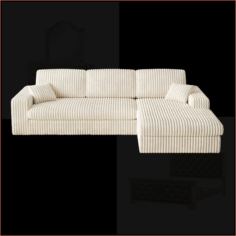 Canapés, fauteuil inclinable en L 2 en 1 avec coussins pour le cou Modern Velours côtelé | Beige | Velours côtelé