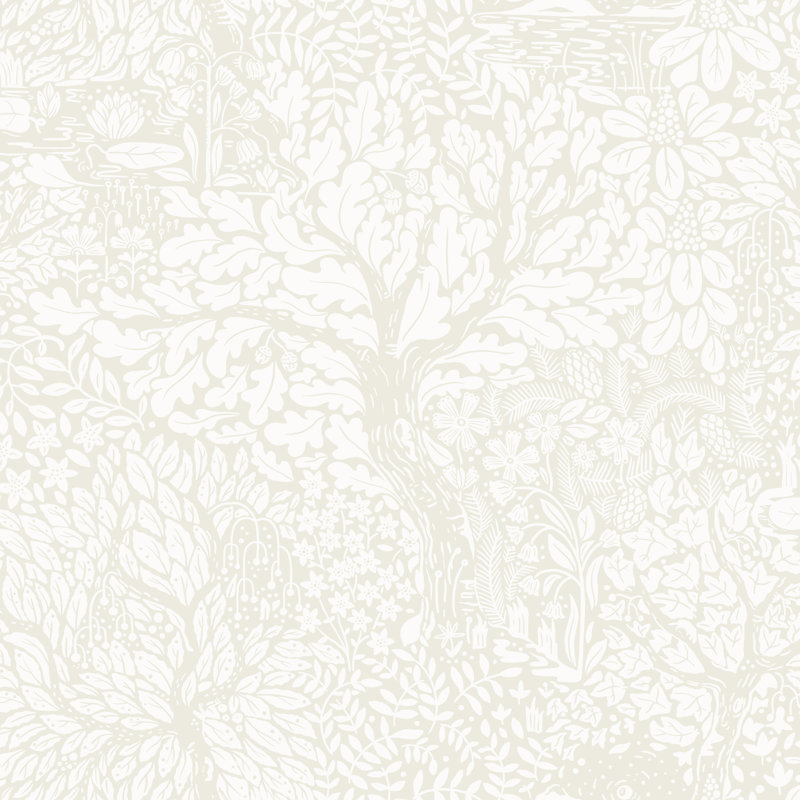 Hjarterum Olle Forest Leaf Motif 10.05m x 53cm Matte Wallpaper Roll, Beige/White