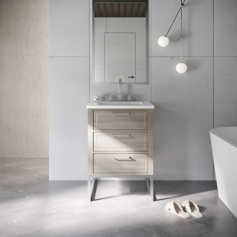 Markham 24'' W Single Vanity, Brushed Nickel, Cashmere Gray, White Quartz