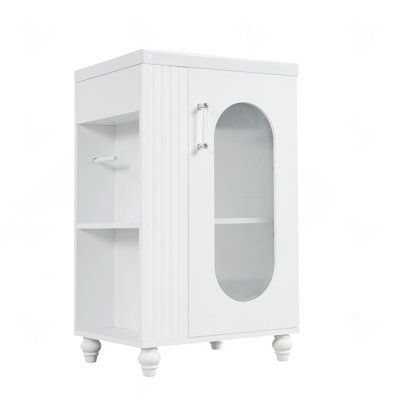 Meuble-lavabo de 20 po avec lavabo, meuble-lavabo avec tablette à deux niveaux, tablette réglable, bois massif et panneau de fibres à densité moyenne, blanc