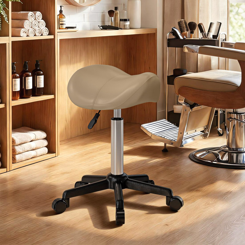 Tabouret roulant, chaise pivotante en similicuir, brun