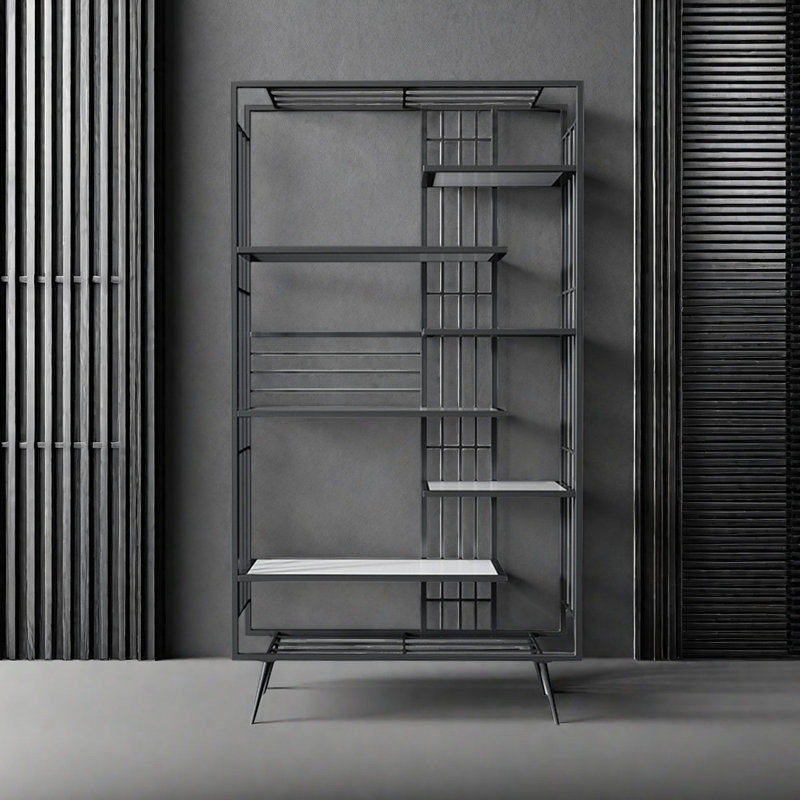 Une bibliothèque légère, moderne et créative, (6 tablettes) H 70,8 po x l 31,4 po x P 11,8 po, Noir / blanc