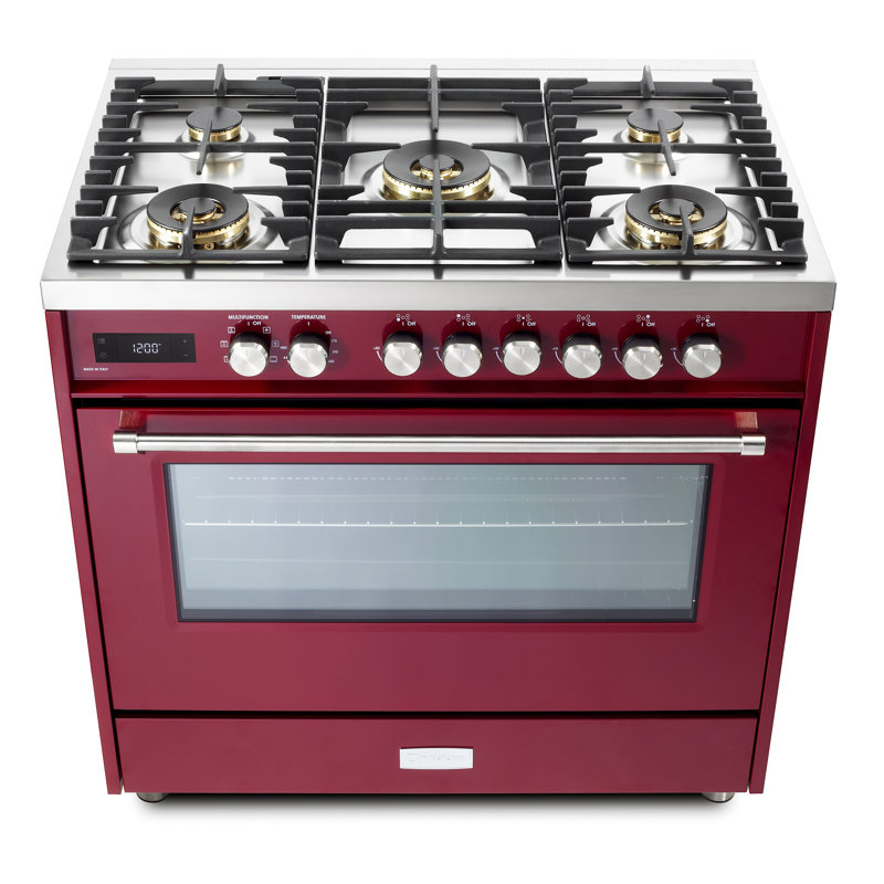 Verona Ultima 36" 5 Burner Single Dual Fuel Range, Burgundy