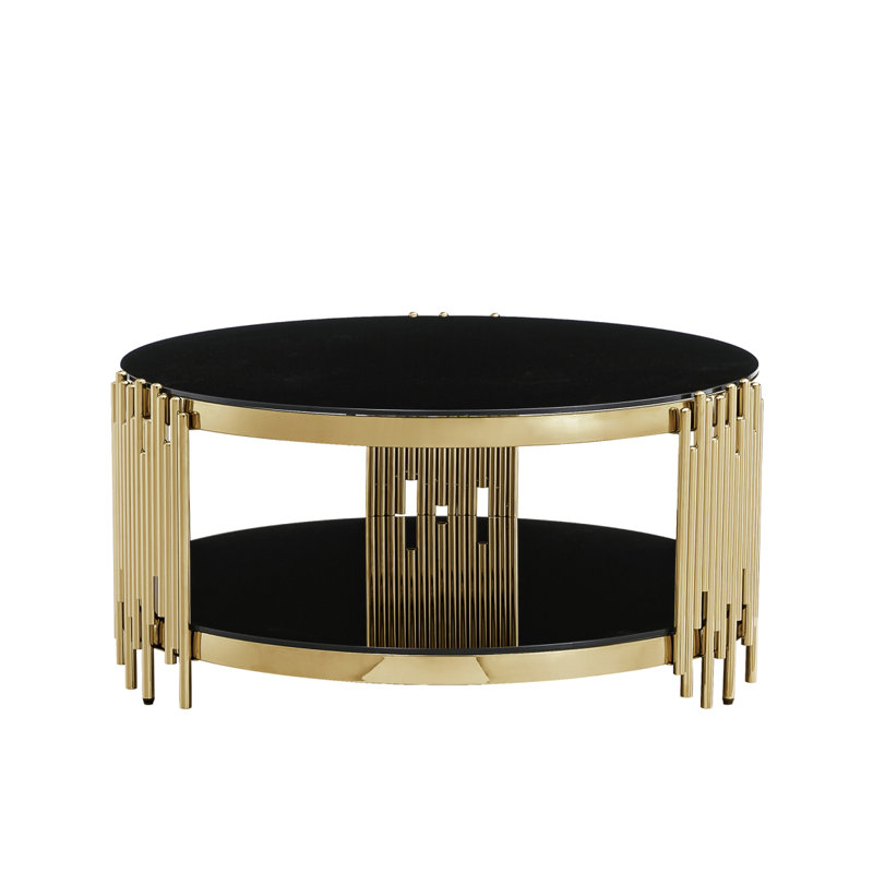 Élégante table basse avec pieds et plateau dorés - 35,43 po x 35,43 po x 17,72 po, fabrication élégante en métal