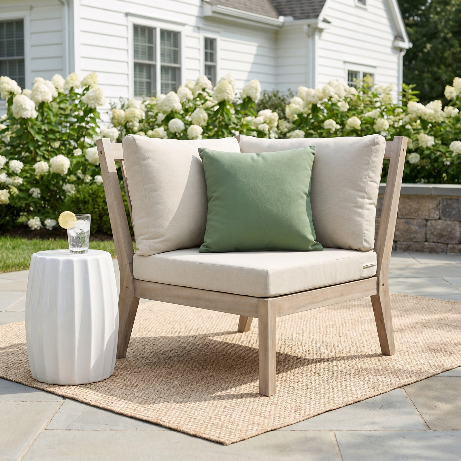 Amina Acacia Patio Lounge Chair, Navy