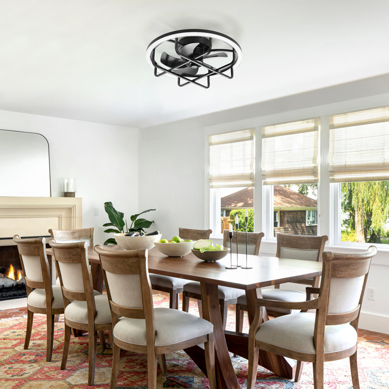 Ventilateur de plafond 20 po avec lumière Greidis, ventilateur encastré moderne, télécommande à 6 vitesses, ensemble d'éclairage à DEL inclus, profil bas pour le salon de la chambre à coucher, noir mat