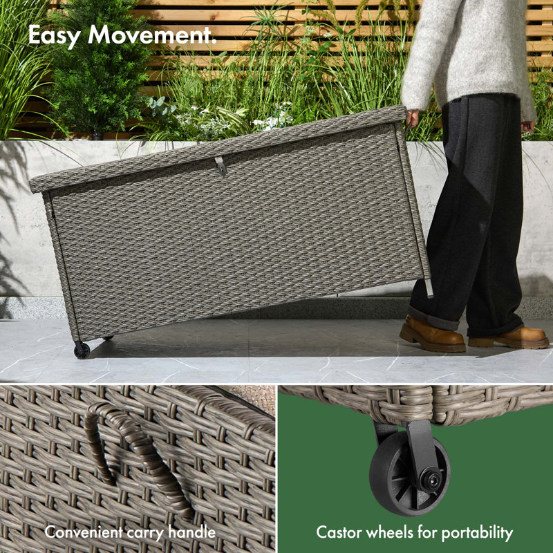 VonHaus 117cm W 290L Water Resistant Lockable Deck Box with Wheels in Grey