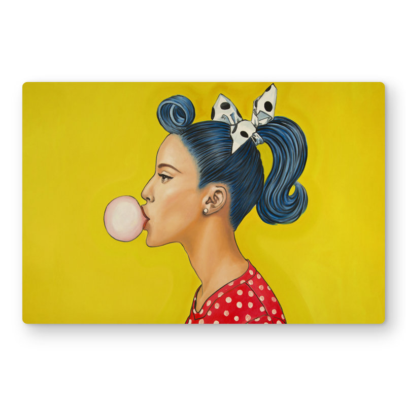 Retro with Beautiful Ponytail - Yellow Metal Print Decor