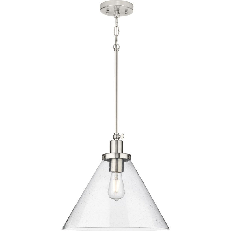 Luminaire suspendu conique à 1 lumière Haydenville, Nickel brossé, Martelée transparente