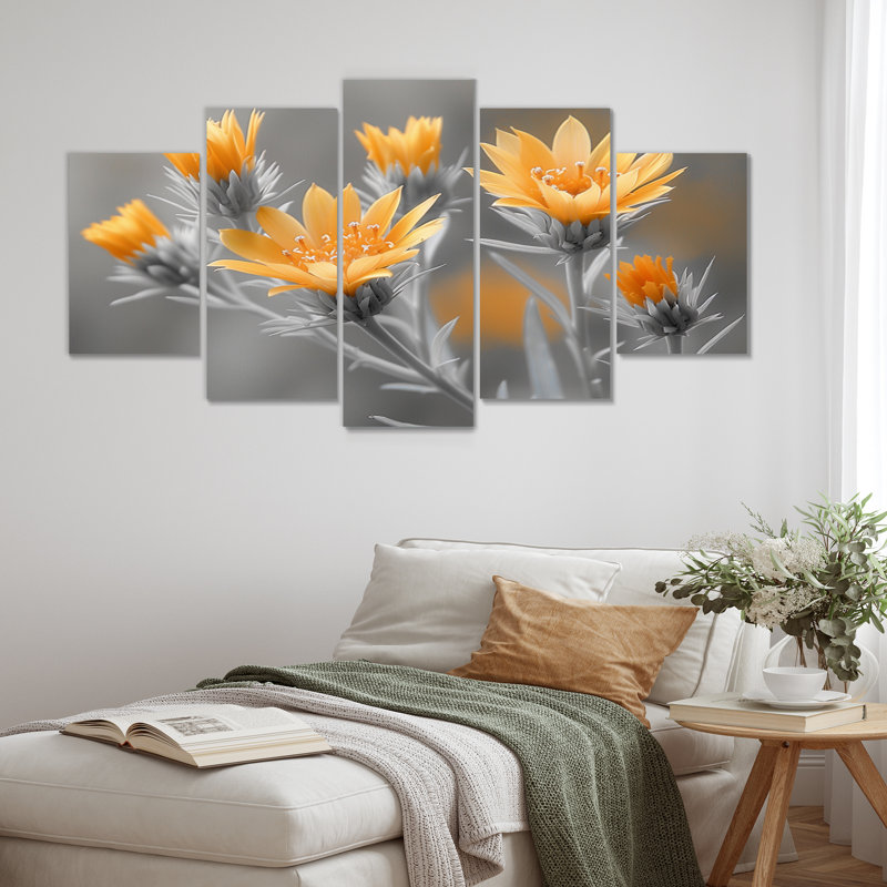 Monochromes jaune gris Wonder Thistle - ensemble d'art mural sur toile Thistle