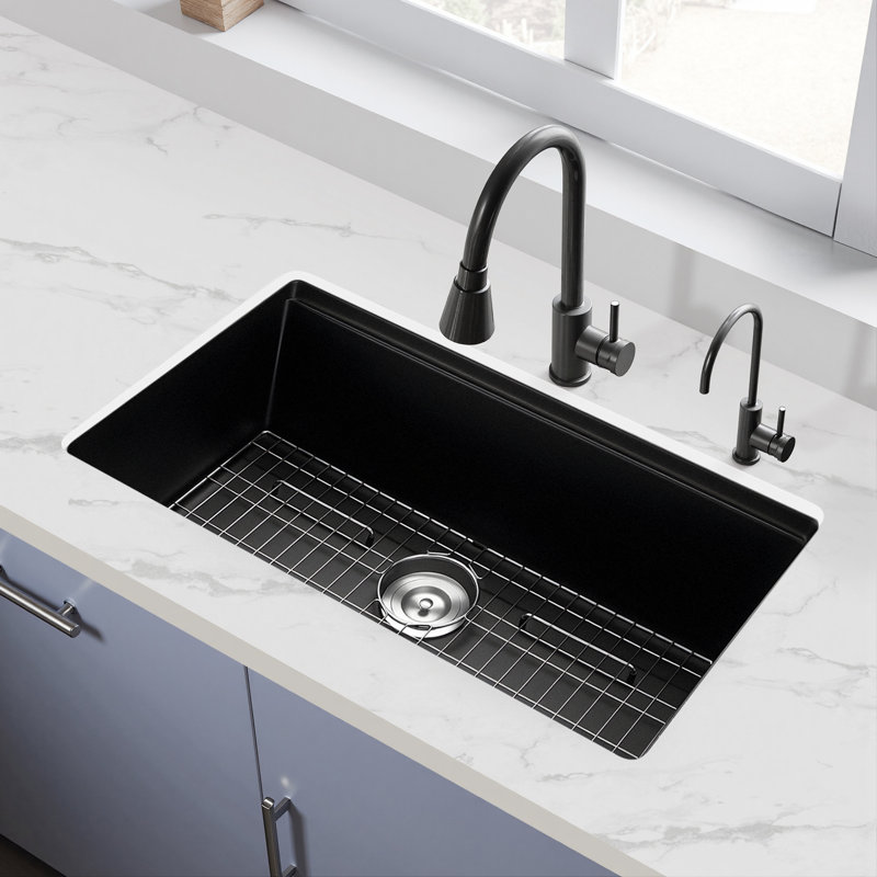 Évier de cuisine encastré 33 po en granite à cuve simple encastrable pour bar pour véhicule récréatif