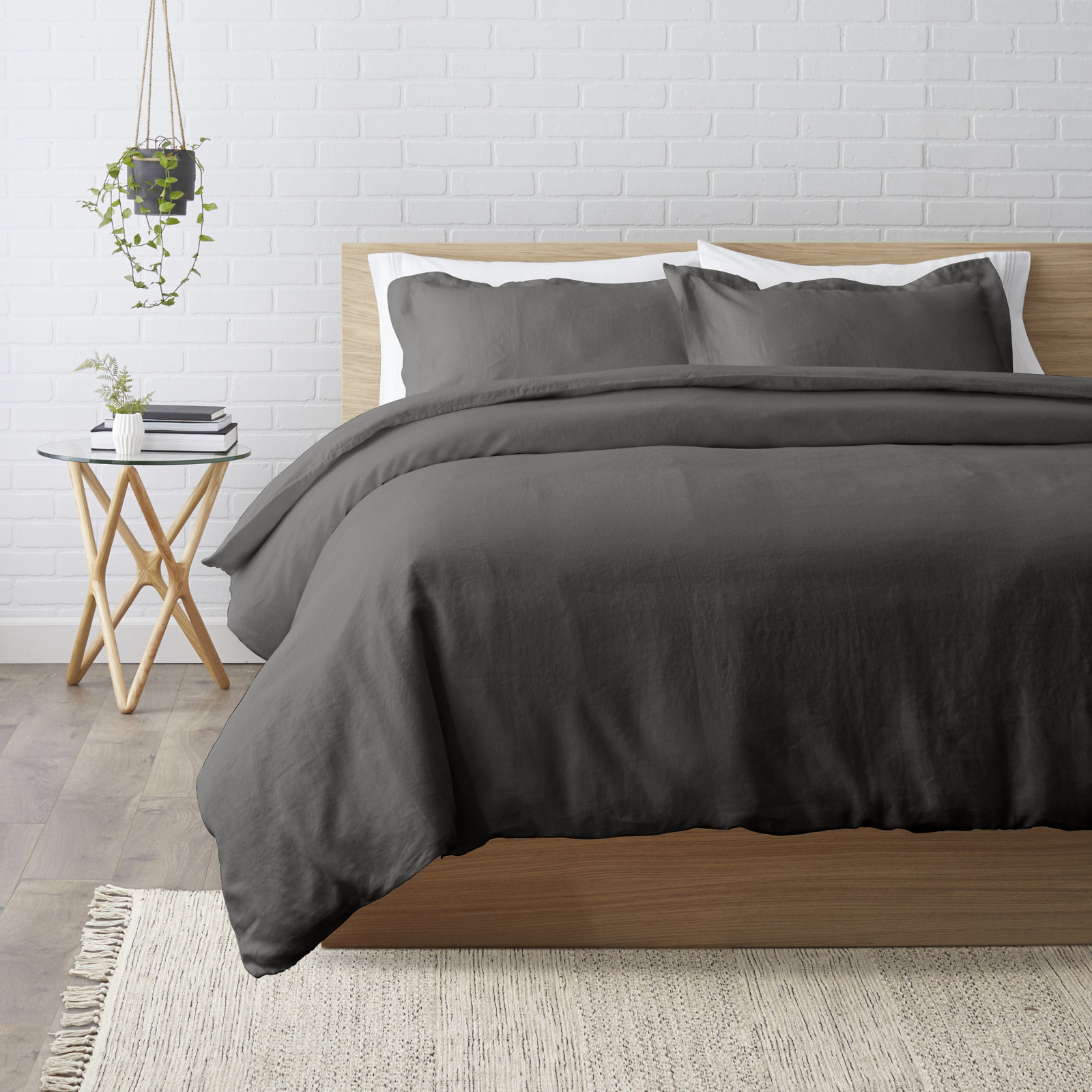Frazier Modern & Contemporary 100% Linen Duvet Cover, Slate Gray, Full/Queen Duvet Cover + 2 Standard Shams