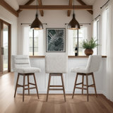 Martinstown Solid Wood Upholstered Counter Height Or Bar Height Swivel Barstool With Fabric Seat - Set Of 3