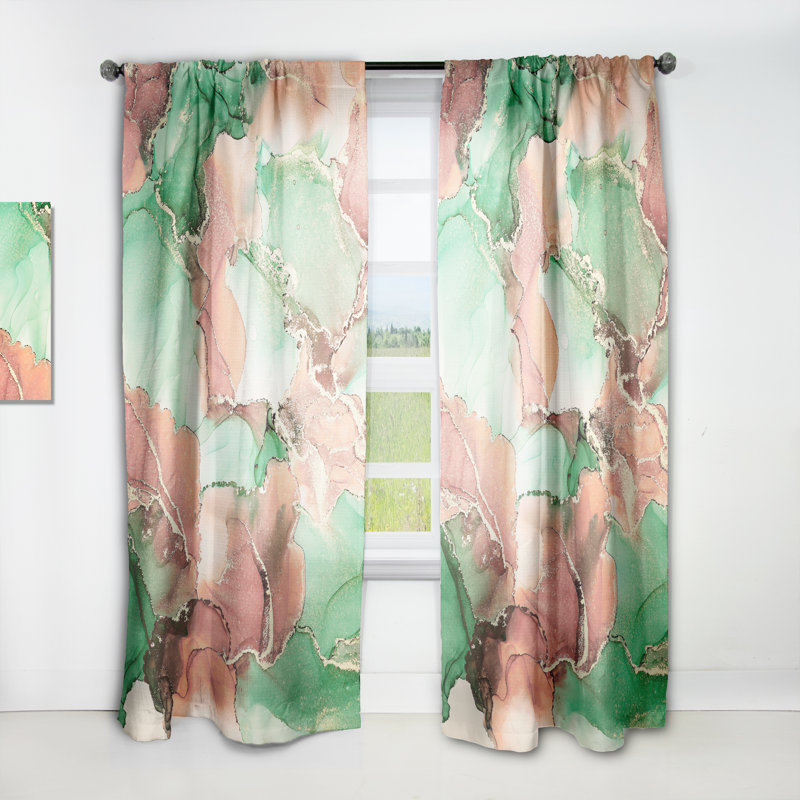 Rideau en velours vert - luxe abstrait et fluide - art moderne obscurcissant - 1 panneau, L 52 po x L 95 po