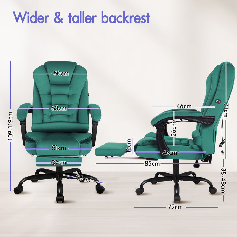 Rebrilliant Executive Chair with Headrest, Velvet, Green