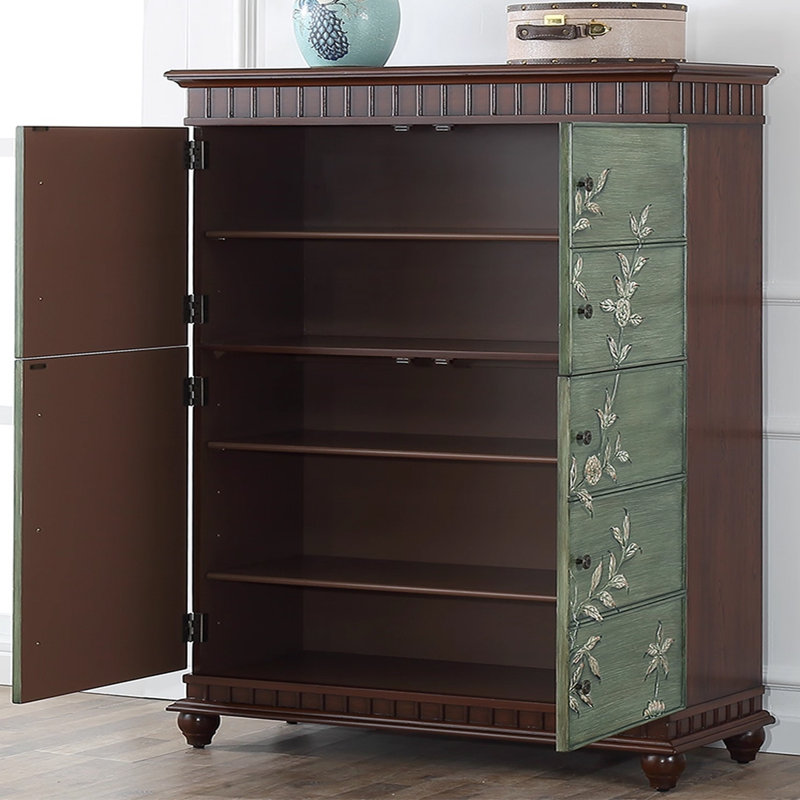 Green Solid Wood Shoe Storage Bench