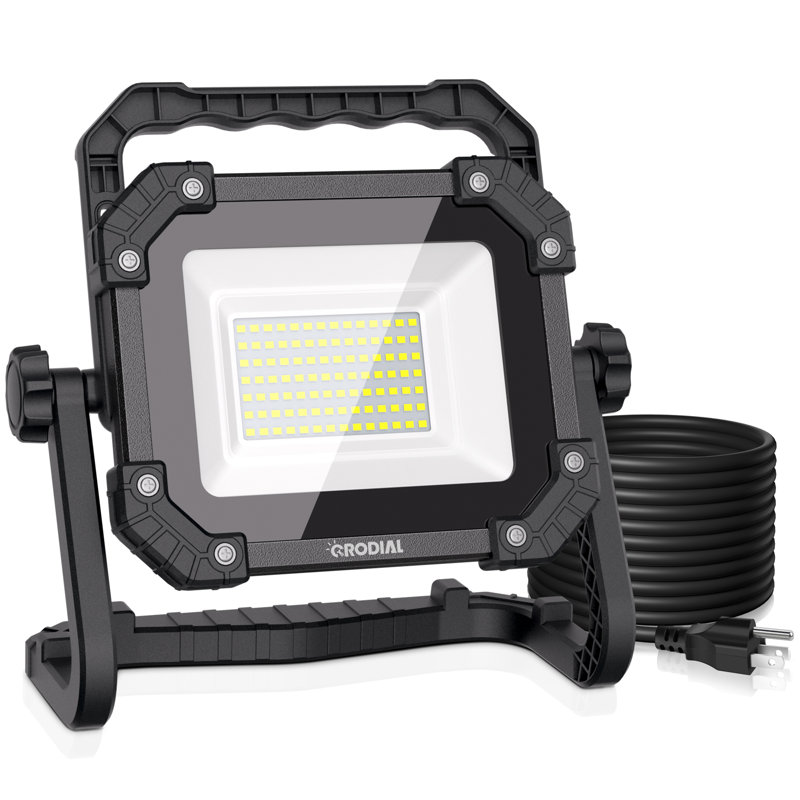 80W 120v Portable LED Work Light with Stand 10000 Lumen, Adjustable Flood Light with 3 Brightness Modes for Garage & Workshop
