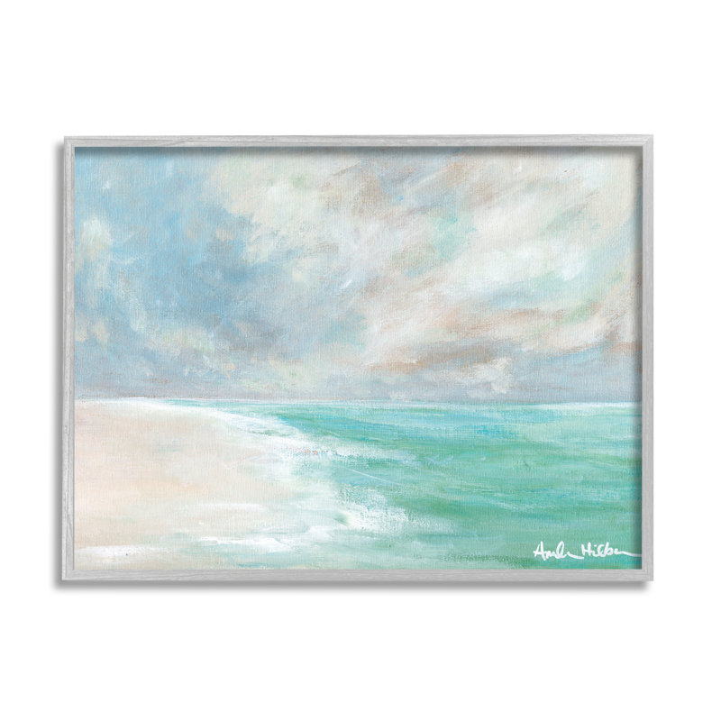 «Peaceful Beach Foam Shore Scenery» par Amanda Hillburn - peinture à cadre flottant sur bois, L 30 po x H 24 po x P 1,5 po