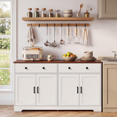 63" Sideboard Buffet Cabinet with Storage and Drawers, White | Modern Farmhouse Coffee Bar Cabinet with Adjustable Shelves, Large Kitchen Storage Cabinet-White (2-Parcel Sent)