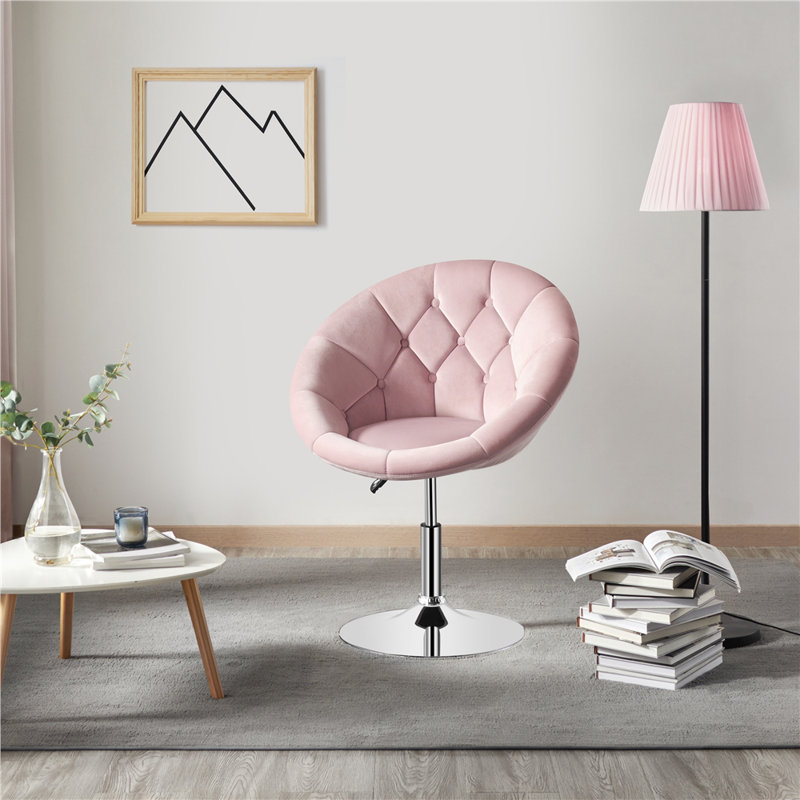 Fauteuil demi-tonneau pivotant capitonné Mavin, Rose