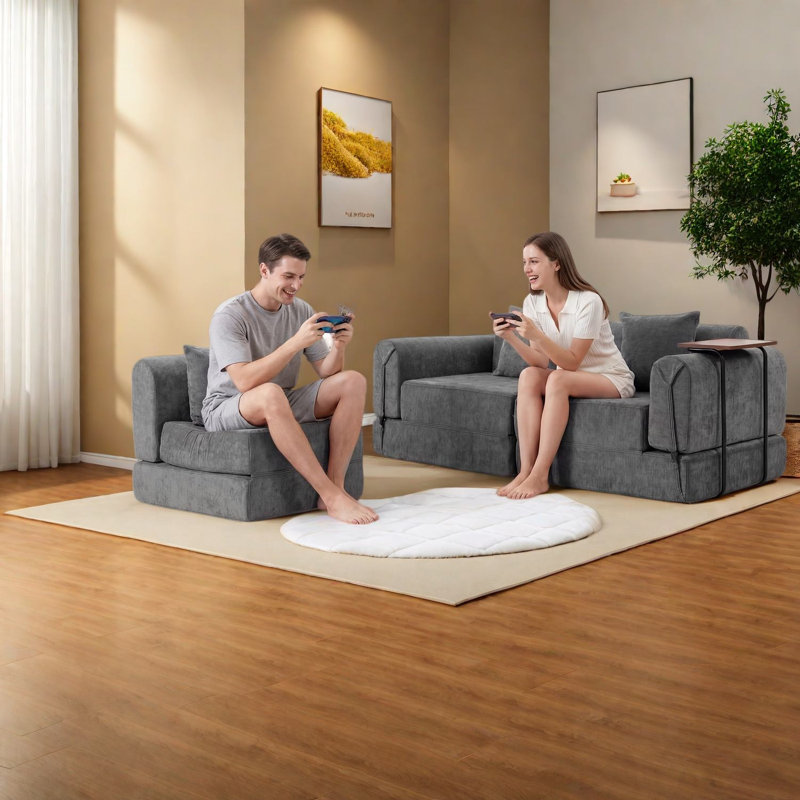 Canapé d'angle compressible avec rangement, canapé-lit en chenille de 254 cm (100 po), style moderne