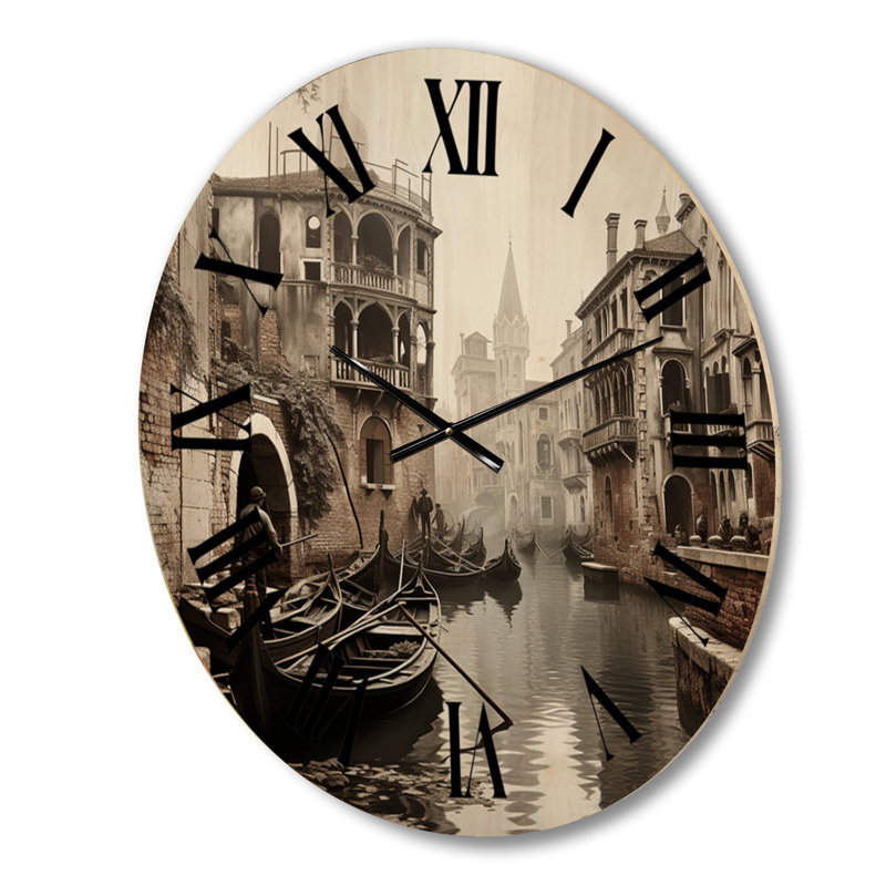 Horloge murale surdimensionnée en bois canal beige ardoise II - Canals, Petit
