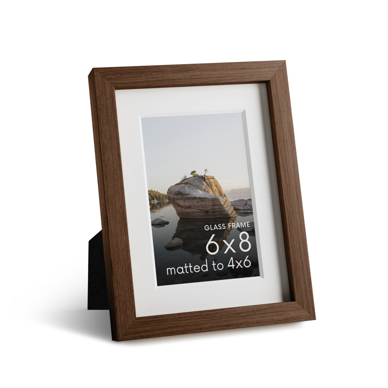 Cadre photo en bois massif avec verre, Noyer, L 6 po x H 8 po