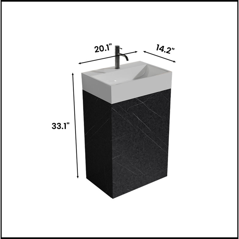 Meuble-lavabo en marbre 20 po avec lavabo en céramique, armoire de salle de bain autoportante pour salle de bain moderne, KD