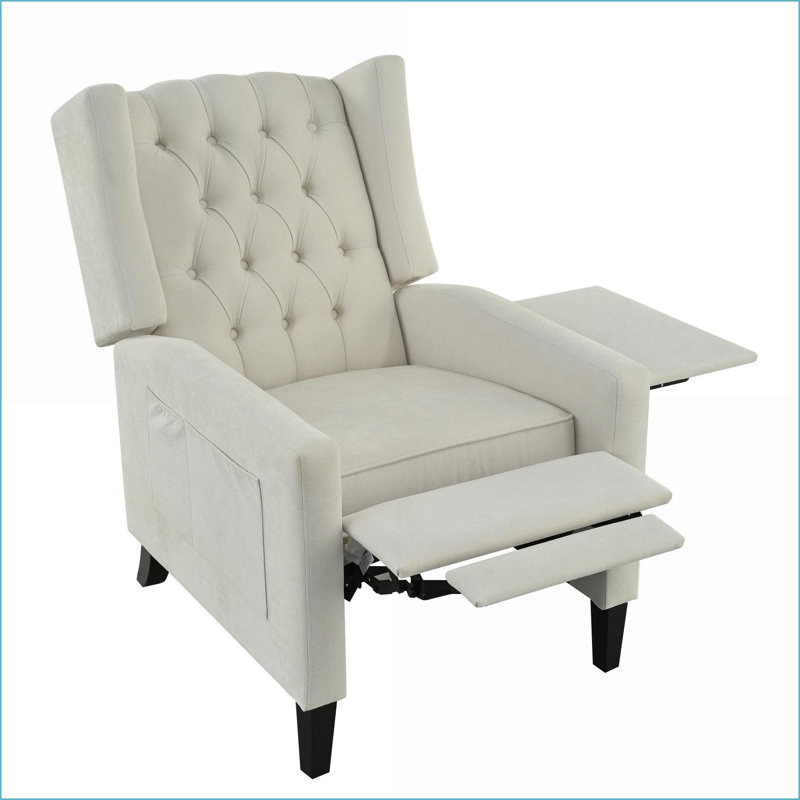 Fauteuils inclinables pour le salon, fauteuil inclinable à oreilles avec table d'appoint pliable, ports USB | Polyester beige | Cadre en bois massif