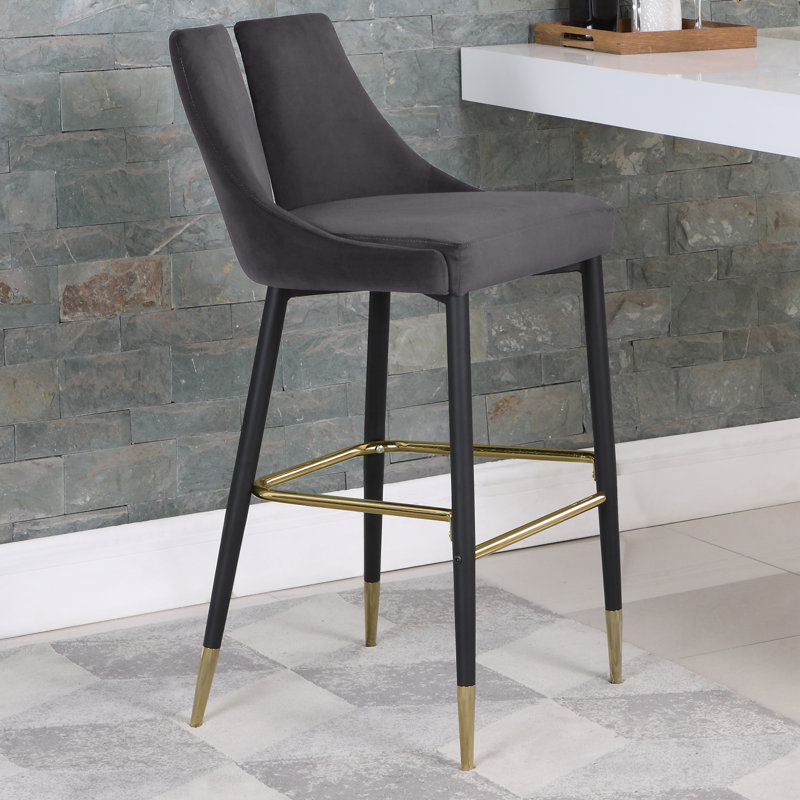 Cowans Upholstered Counter Stool with Metal Frame, Grey Velvet