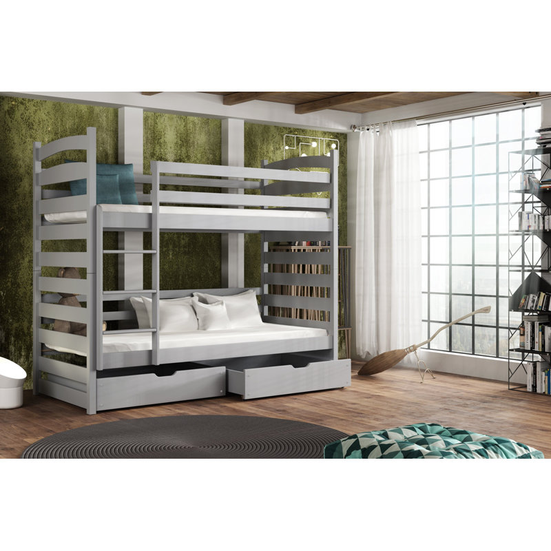 Teme Bunk Bed with Storage Included with Built-in Ladder Included, Grey