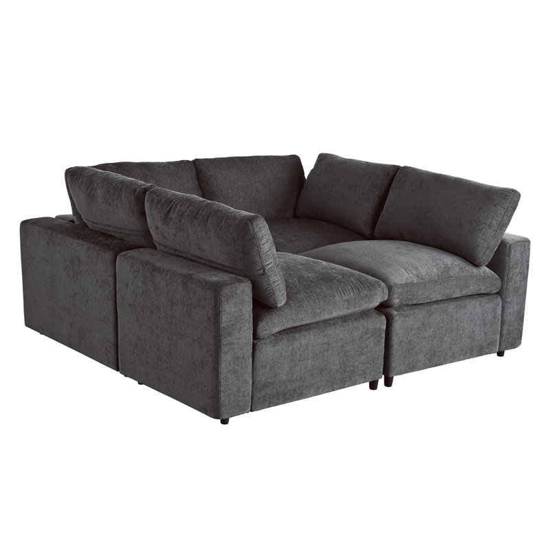 U-Style Upholste Modular Sofa With  With Storage Space, Gray Polyester