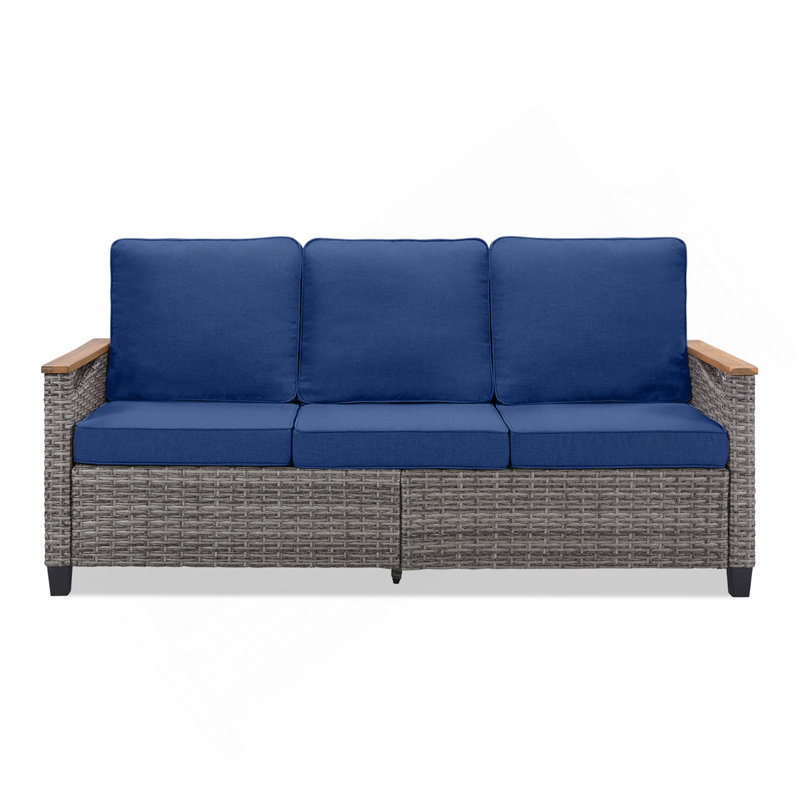 Canapé d'extérieur en osier de 69,7 po de large avec coussins d'extérieur pour terrasse, bleu