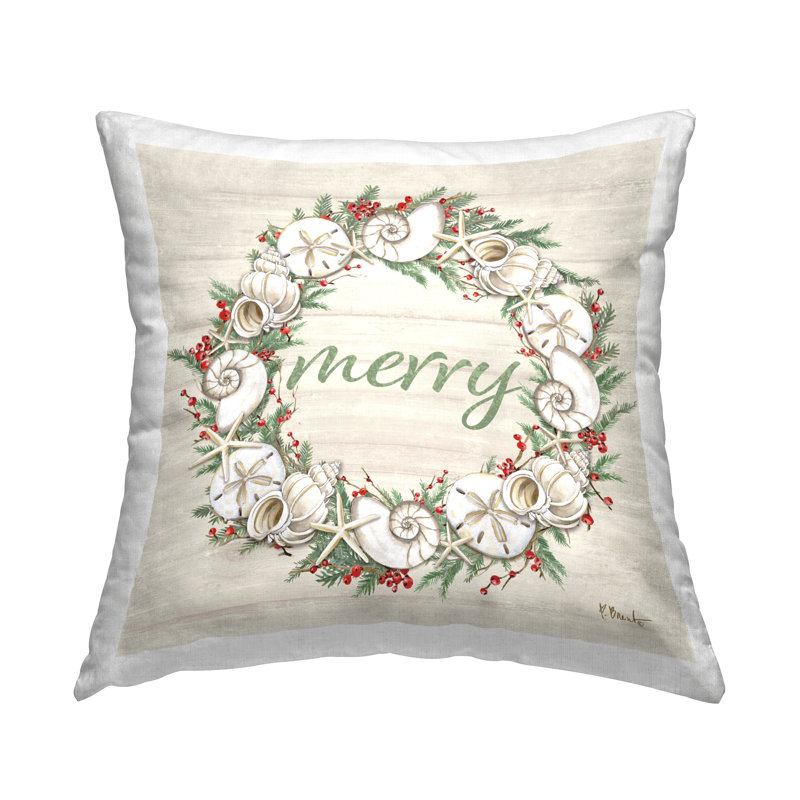 Coussin Stupell Industries Shells & Festive Holly par Paul Brent