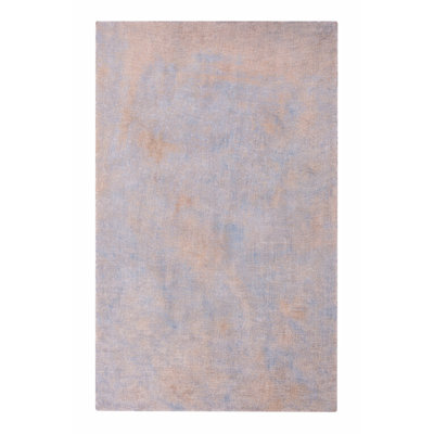 Tapis en laine écologique tissés à la main - 152 x 244 cm, rectangulaire | Bleu et brun Design moderne abstrait, épais et à poils longs, antidérapant, idéal pour le salon et la chambre.