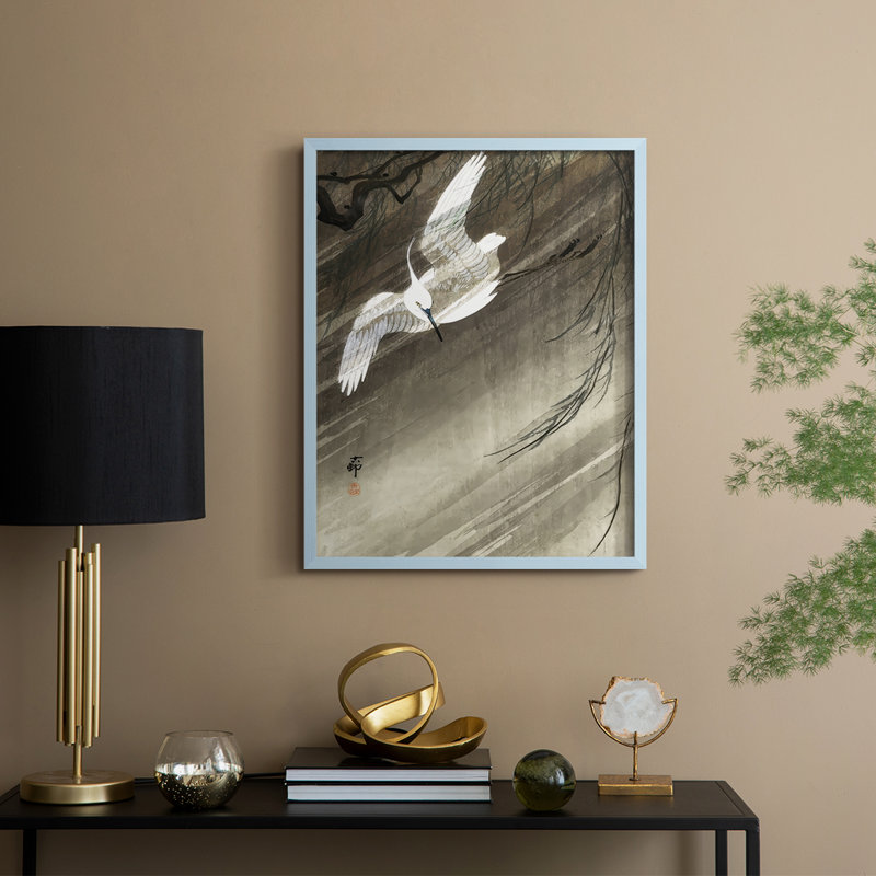 «Koson's Flying Herons II», reproduction encadrée - bois massif, H 15 po x l 12 po, Bleu