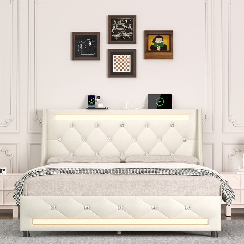 Bed Frame With Headboard, Full, White