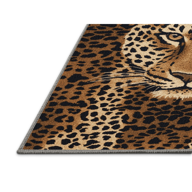 Tapis lavable à motif de gros chats léopard, Rond 8 pi
