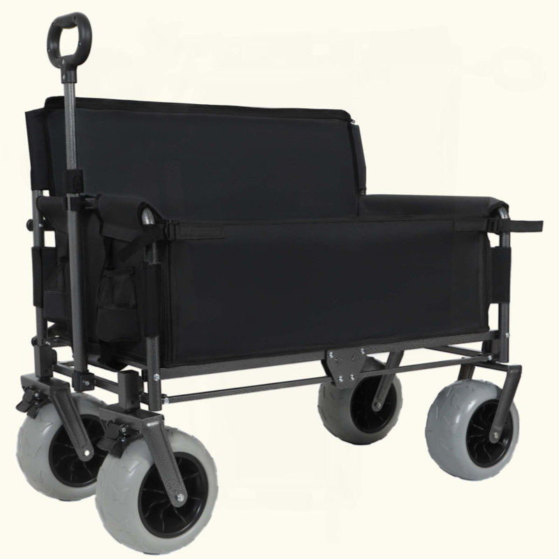 Chariot pliant avec banc et capacité de 500 lb - Chariot utilitaire 3-en-1 pliable avec pneus de plage tout-terrain pour le camping
