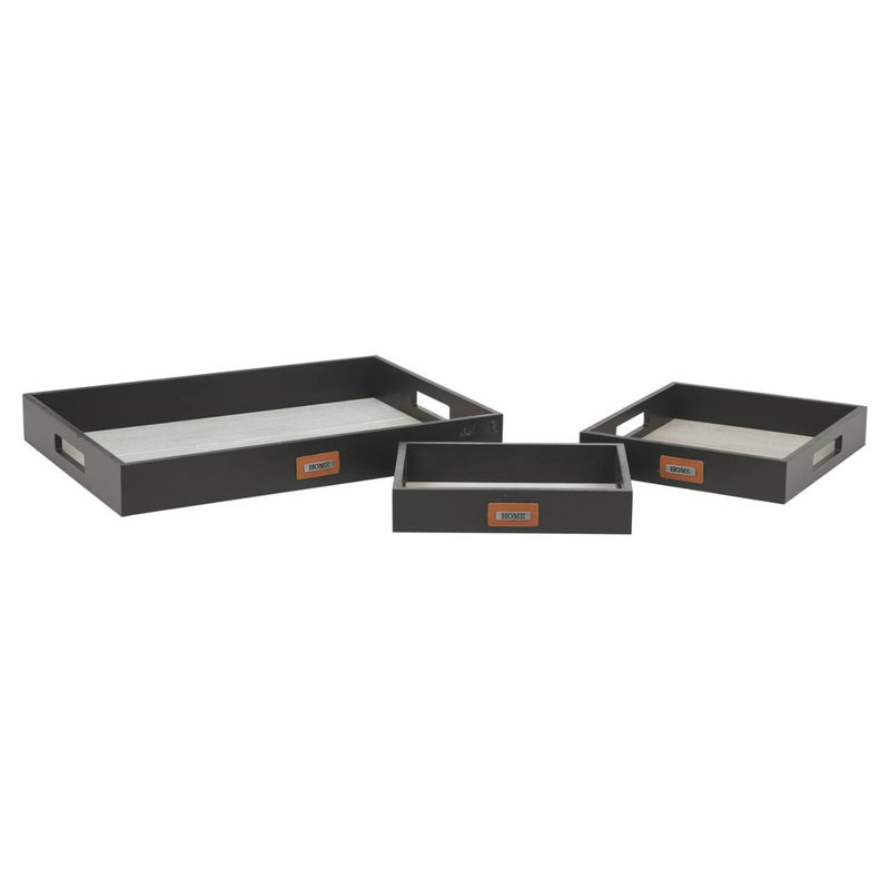 Wood Tray - Set of 3, Black