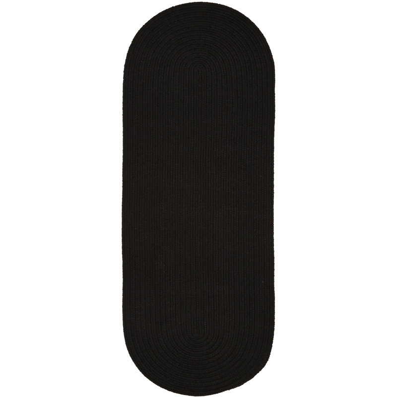 Tapis intérieur / extérieur noir tressé à la main Smyth, Tapis de couloir 2 pi x 8 pi