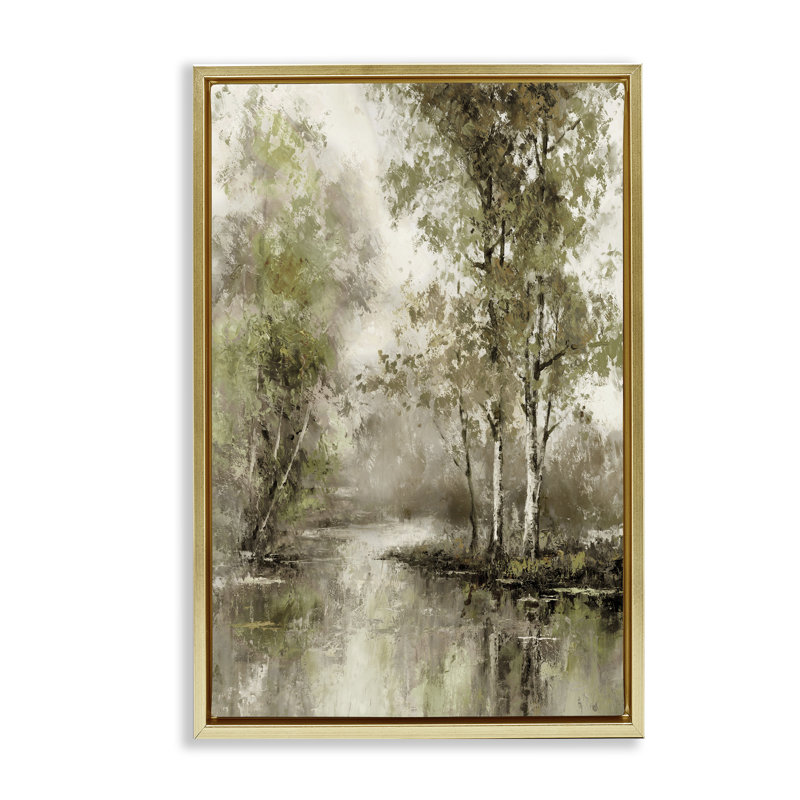 Cadre flottant Impressionist Spring Forest, design par T.C. Chiu, H 25 po x l 17 po, Cadre flottant métallique doré