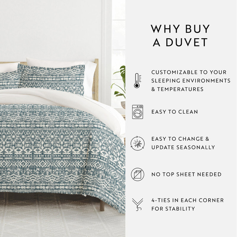Duvet Cover Set Patterned Microfiber Ultra Soft Bedding in Modern Rustic, King Duvet Cover + 2 Standard Shams