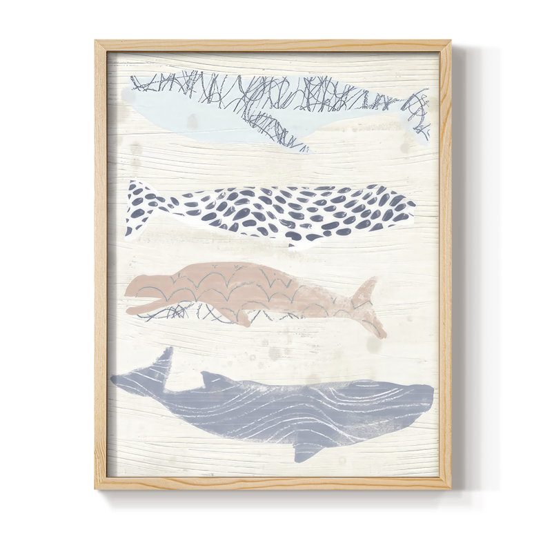 Reproduction encadrée à motif de baleine I - bois massif, Naturel, H 15 po x l 12 po