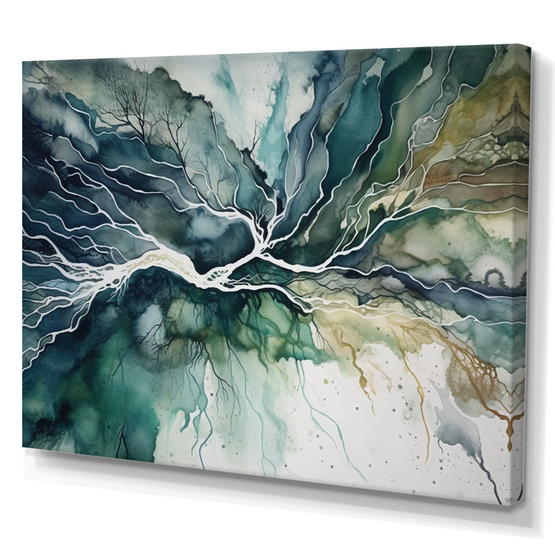 «Green Blue Marbré Dreamscape II», art mural géométrique abstrait, Toile tendue, H 24 po x l 32 po x P 1 po