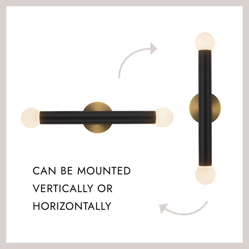 2 - Light LED Vanity Light, Brushed Gold/Black Vegan Leather