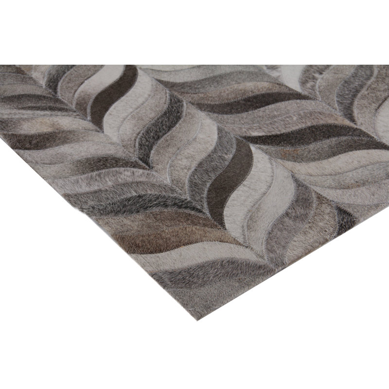 Natural Hide Cowhide Geometric Area Rug in Silver, Rectangle 11'6" x 14'6"