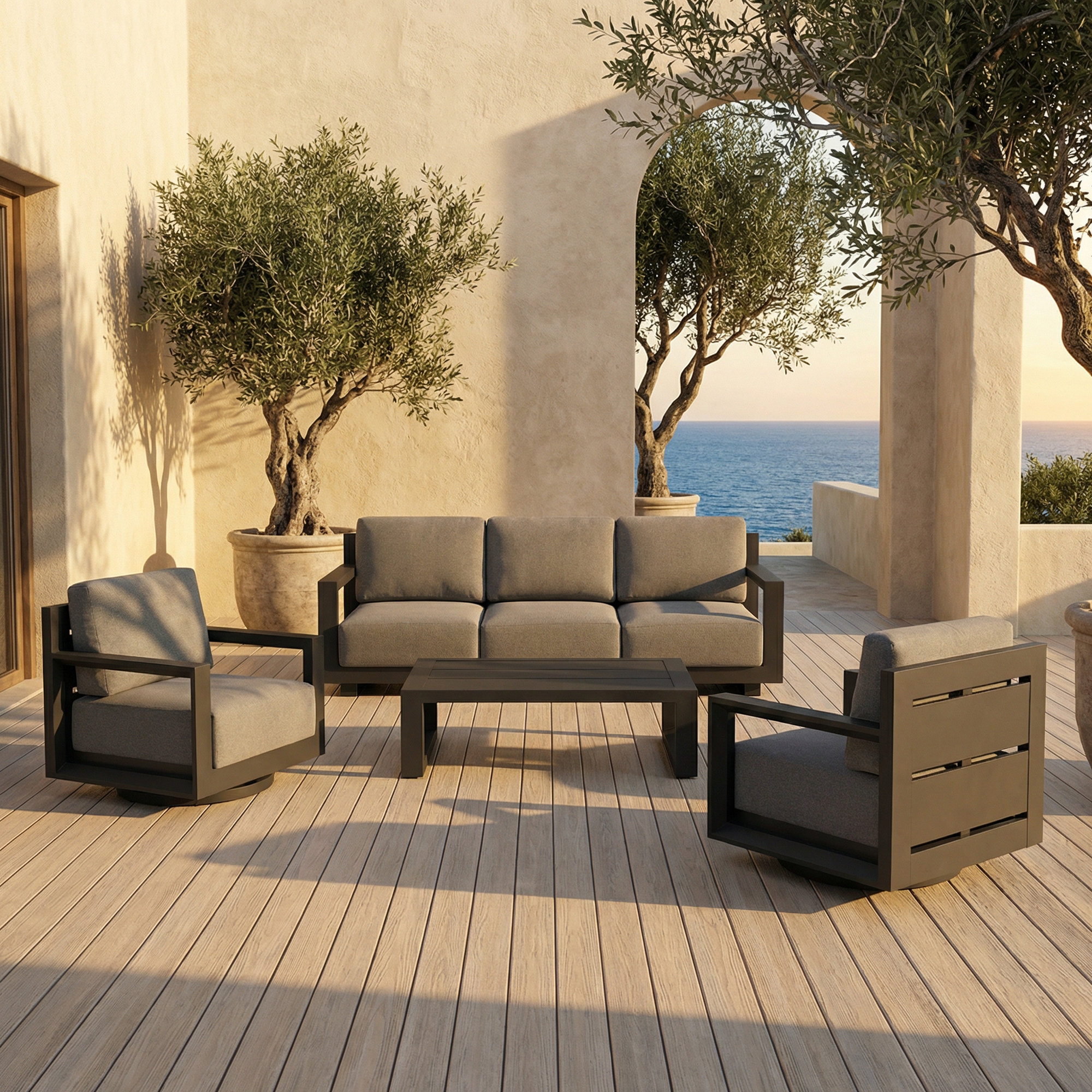 Aden 4-piece Outdoor Sofa Seating Group With Swivel Chairs, Gray