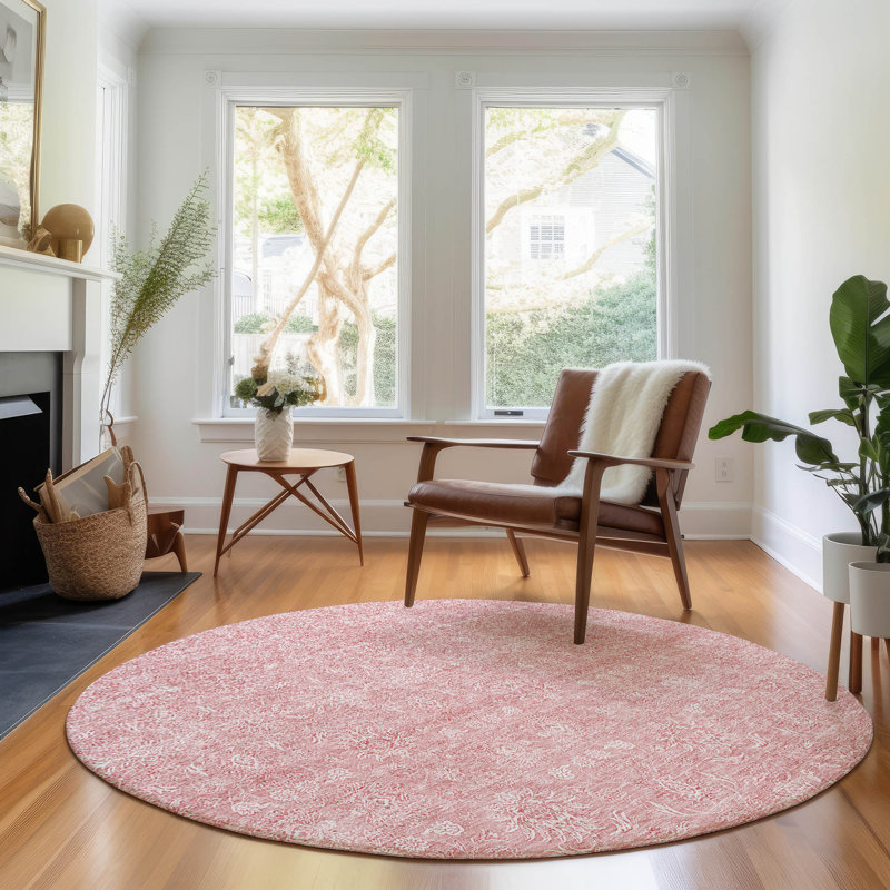 Premium Machine Washable Prisco Blush Rug, Round 8'